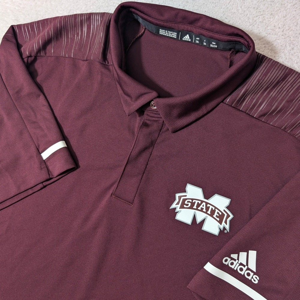NEW Adidas Polo Mens 2XL Maroon Mississippi State Bulldogs‎ Climalite DH4724